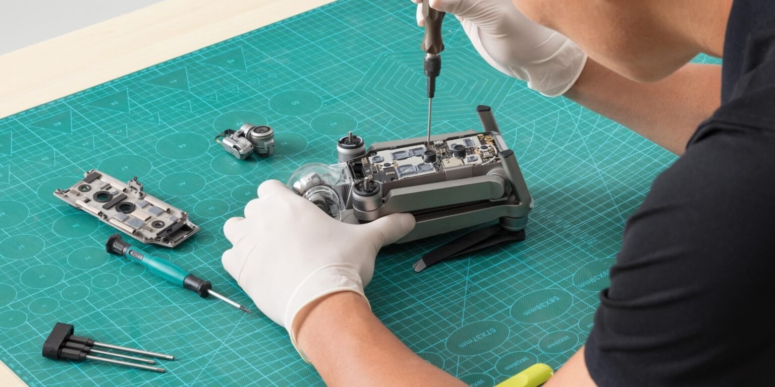 Mantenimiento preventivo de drones en banco de trabajo