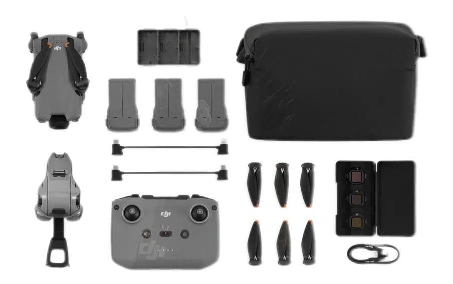 Vista superior del DJI Mini 5 Pro con sus hélices y brazos plegables